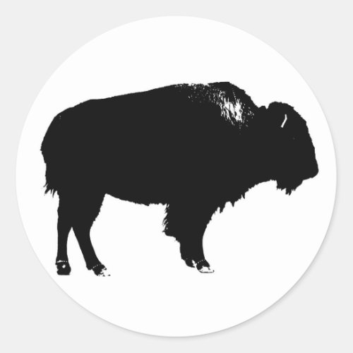 Black  White Bison Buffalo Silhouette Pop Art Classic Round Sticker