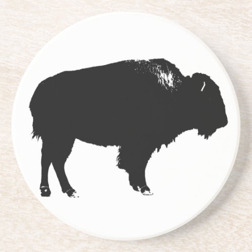 Black  White Bison Buffalo Silhouette Pop Art Coaster