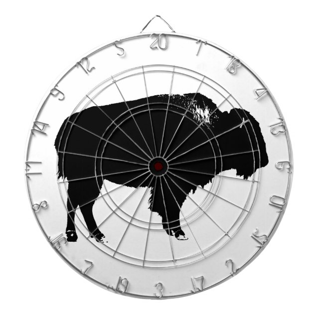 Black & White Bison Buffalo Silhouette Pop Art Dart Board (Front)