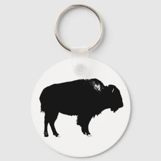 Black & White Bison Buffalo Silhouette Pop Art Keychain