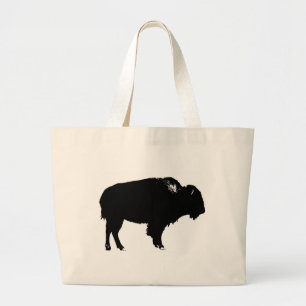 Black & White Bison Buffalo Silhouette Pop Art Large Tote Bag