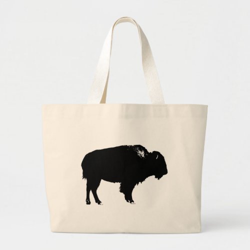 Black  White Bison Buffalo Silhouette Pop Art Large Tote Bag