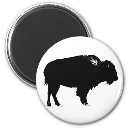 Black  White Bison Buffalo Silhouette Pop Art Magnet