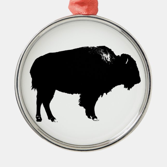 Black & White Bison Buffalo Silhouette Pop Art Metal Ornament (Front)