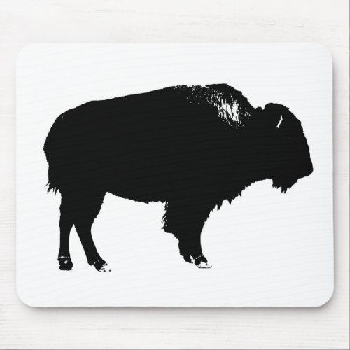 Black  White Bison Buffalo Silhouette Pop Art Mouse Pad