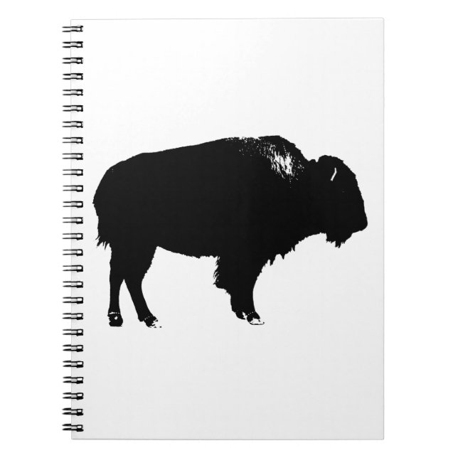 Black & White Bison Buffalo Silhouette Pop Art Notebook (Front)