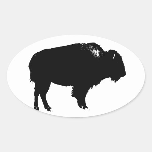 Black  White Bison Buffalo Silhouette Pop Art Oval Sticker