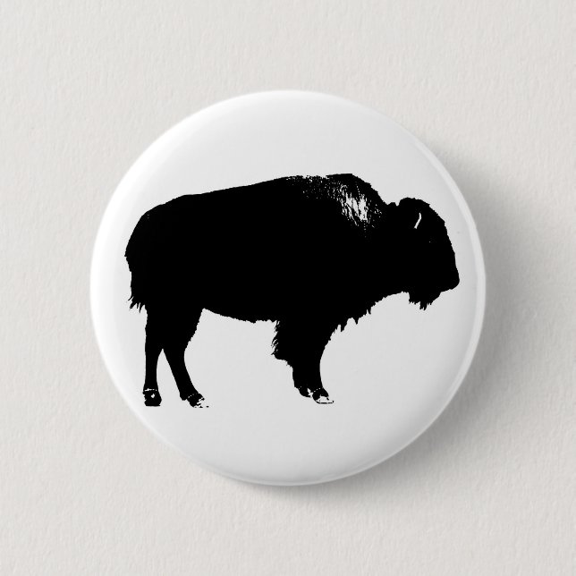 Black & White Bison Buffalo Silhouette Pop Art Pinback Button (Front)