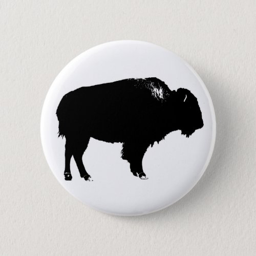 Black  White Bison Buffalo Silhouette Pop Art Pinback Button
