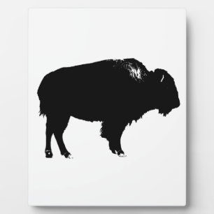 Black & White Bison Buffalo Silhouette Pop Art Plaque