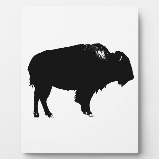 Black & White Bison Buffalo Silhouette Pop Art Plaque (Front)
