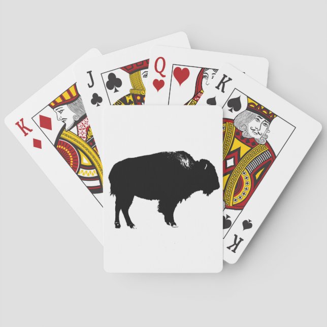 Black & White Bison Buffalo Silhouette Pop Art Poker Cards (Back)