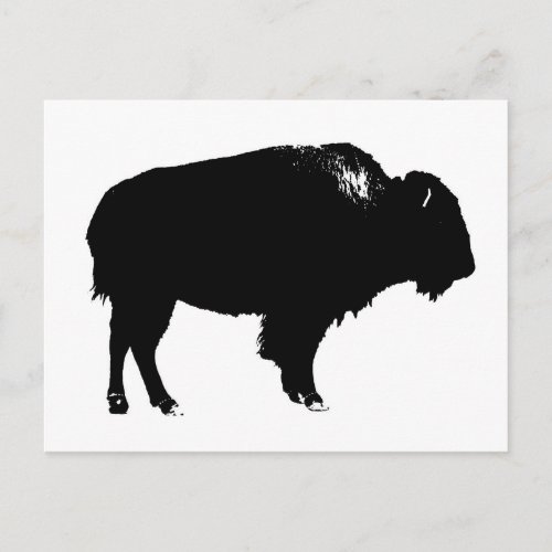 Black  White Bison Buffalo Silhouette Pop Art Postcard