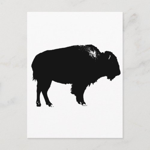 Black  White Bison Buffalo Silhouette Pop Art Postcard