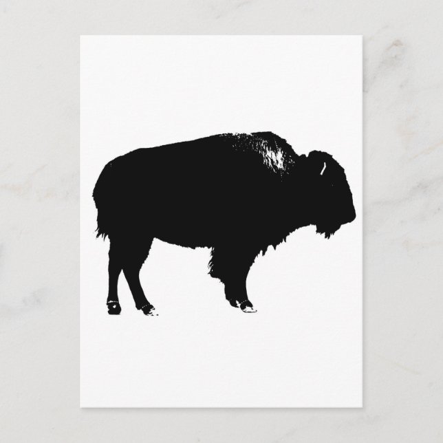 Black & White Bison Buffalo Silhouette Pop Art Postcard (Front)