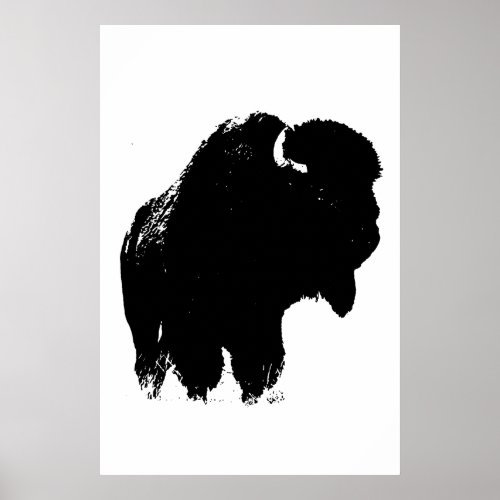 Black  White Bison Buffalo Silhouette Pop Art Poster