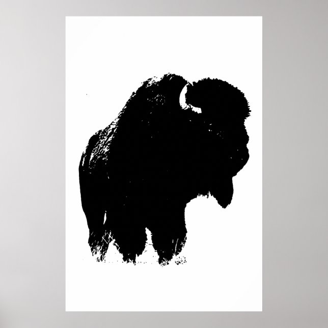 Black & White Bison Buffalo Silhouette Pop Art Poster (Front)