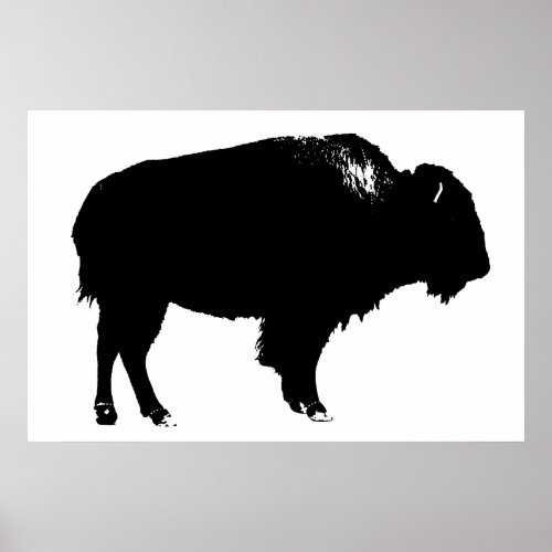 Black  White Bison Buffalo Silhouette Pop Art Poster