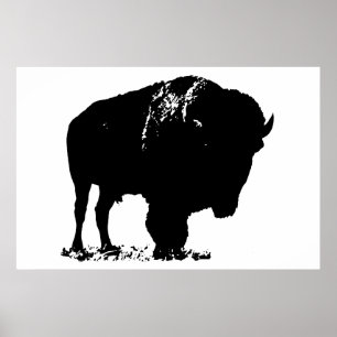 Black & White Bison Buffalo Silhouette Pop Art Poster