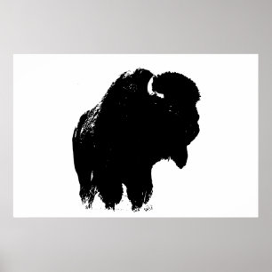 Black & White Bison Buffalo Silhouette Pop Art Poster
