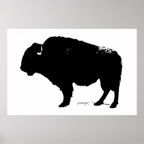 Black  White Bison Buffalo Silhouette Pop Art Poster