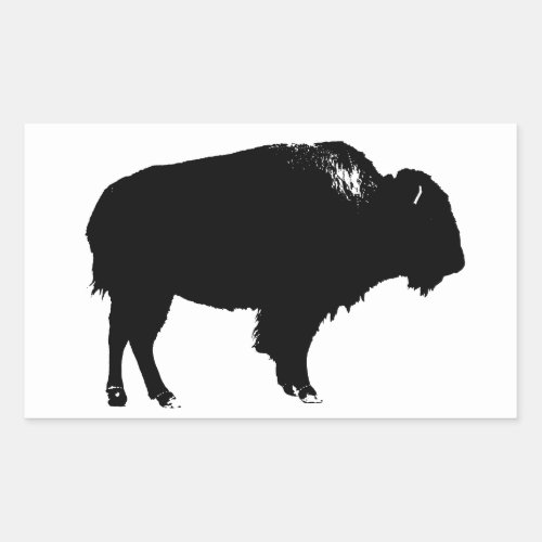 Black  White Bison Buffalo Silhouette Pop Art Rectangular Sticker