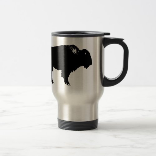 Black  White Bison Buffalo Silhouette Pop Art Travel Mug
