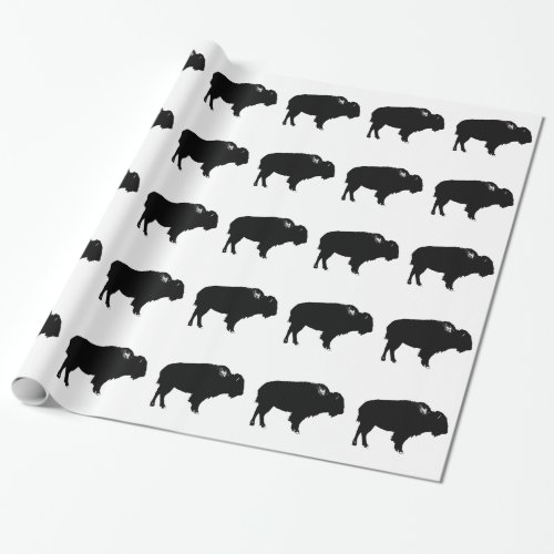 Black  White Bison Buffalo Silhouette Pop Art Wrapping Paper