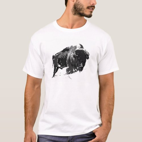 Black  White Bison  Buffalo T_Shirt
