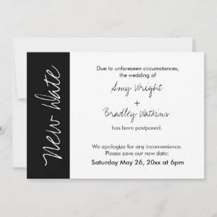 Black White Block New Date Postponed Wedding Card