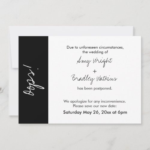 Black White Block Oops Postponed Wedding Card