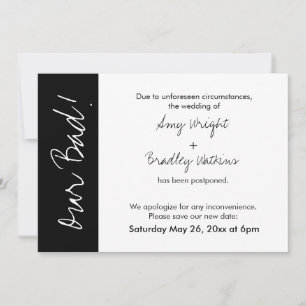 Black White Block Our Bad! Postponed Wedding Card