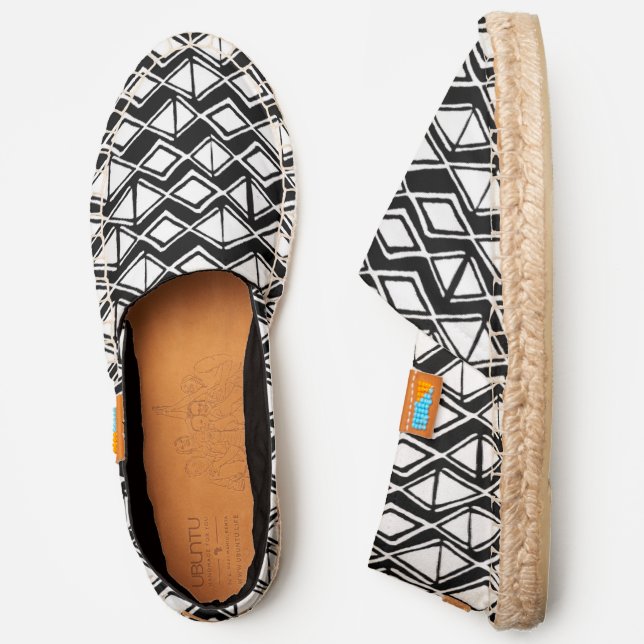 Black White Block Print Diamond Batik Retro 90s Espadrilles (Side)