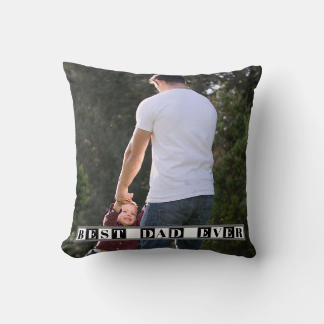 Black, white blocks Best Dad Ever photo Throw Pillow (Front)