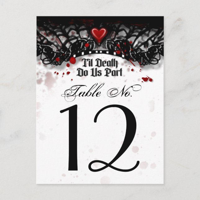 Black White Blood Splatter Til Death Table Number (Front)