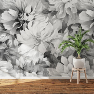 Black & White Blooms: Oil Painting Peel & Stick Wallpaper