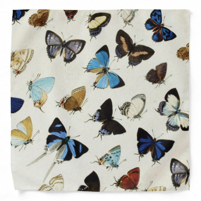BLACK WHITE BLUE BUTTERFLIES Beauty Nature Lover Bandana (Front)