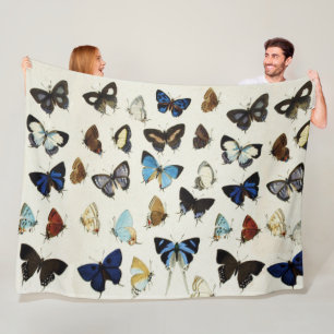BLACK WHITE BLUE BUTTERFLIES Beauty Nature Lover Fleece Blanket