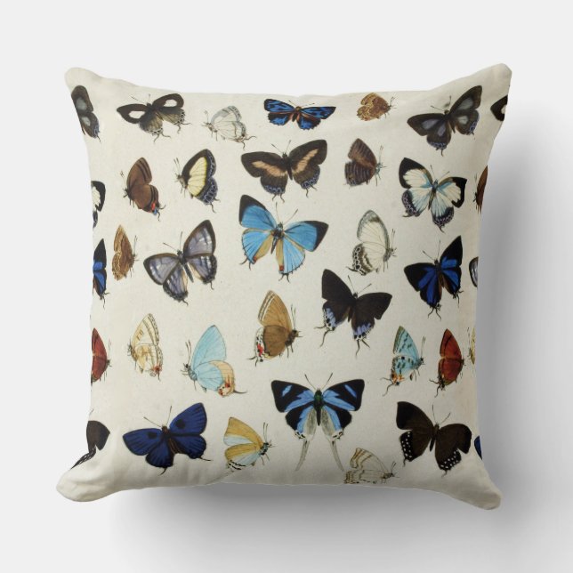 BLACK WHITE BLUE BUTTERFLIES Beauty Nature Lover Throw Pillow (Front)