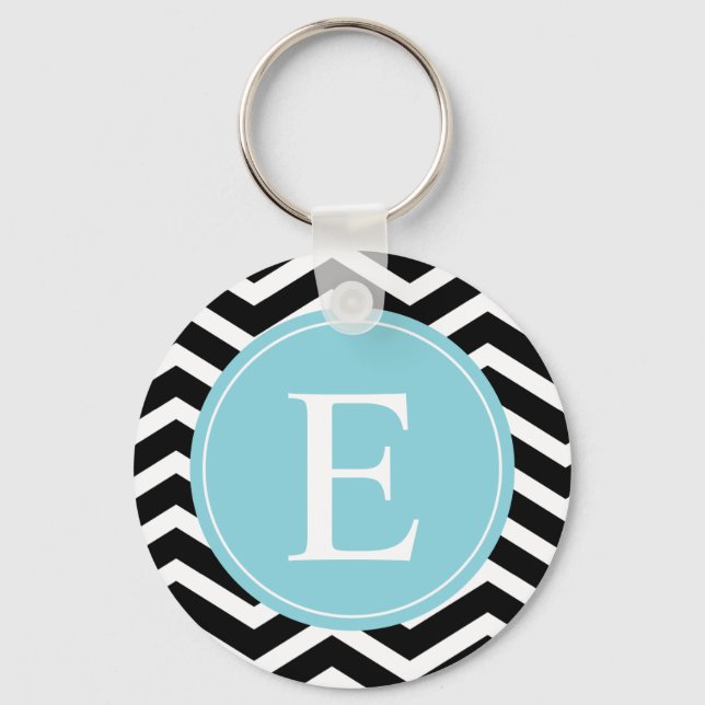 Black White Blue Chevron Custom Keychain (Front)