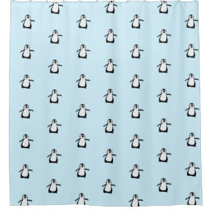Black White Blue Cute Penguin Pattern Shower Curtain