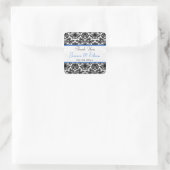Black White Blue Damask 1.5" Wedding Favor Sticker (Bag)