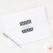 Black White Blue Damask 1.5" Wedding Favor Sticker (Envelope)