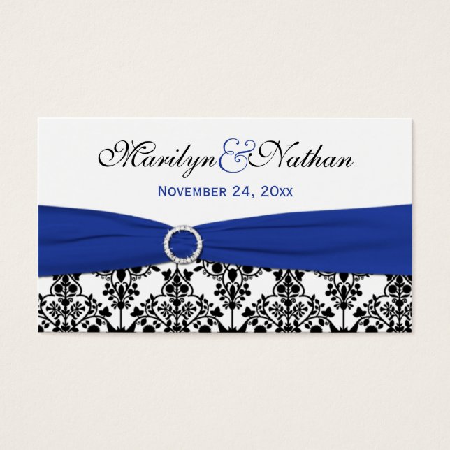 Black, White, Blue Damask Wedding Favor Tag (Front)