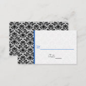 Black, White, Blue Damask Wedding Place Card (Front/Back)