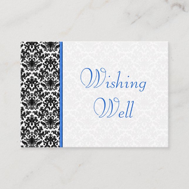 Black, White, Blue Damask Wedding Wishing Well Enclosure Card (Front)