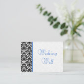 Black, White, Blue Damask Wedding Wishing Well Enclosure Card (Standing Front)