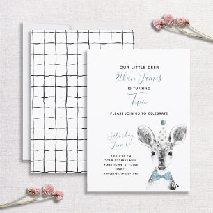 Black & White Blue Deer Boy 2nd Birthday Invitation