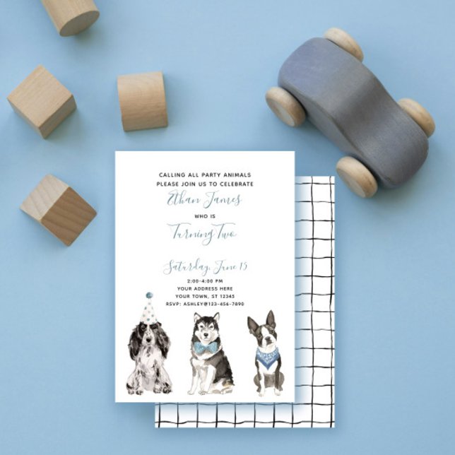 Black White Blue Dog Boy's 2nd Birthday Party Invitation (Creator Uploaded)