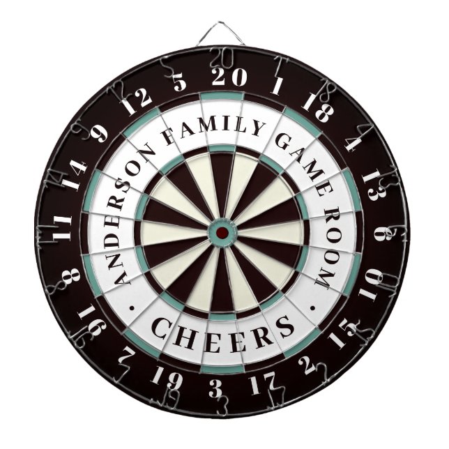 Black White & Blue | Family Game Room Monogram Dart Board (Front)